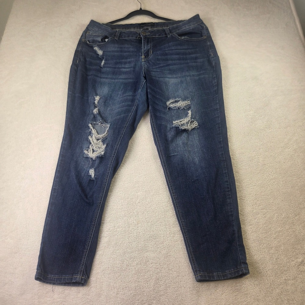 Traffic Jeans Wear Womens 18W Distressed Skinny Jeans Dark Wash Ripped Plus Size